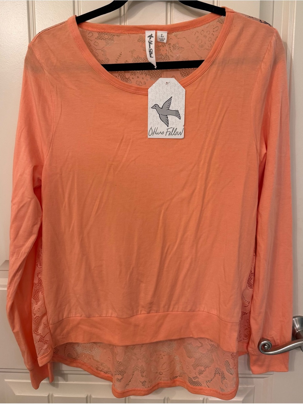 Others Follow Coral Lace-Back Long Sleeve Tee